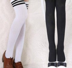 Trendy Black and White Striped Thigh High Socks for Campus Chic