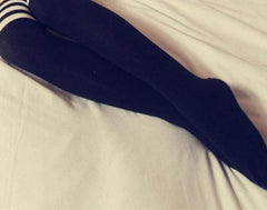 Trendy Black and White Striped Thigh High Socks for Campus Chic