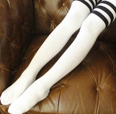 Trendy Black and White Striped Thigh High Socks for Campus Chic