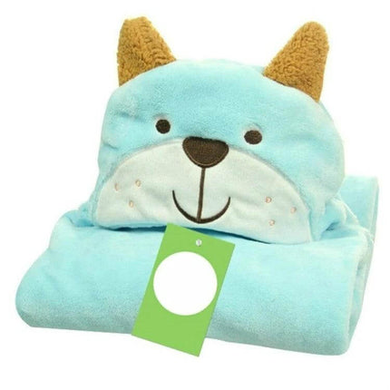 Elephant Hooded Cape Bath Towel For Babies 100x75cm - blue coral velvet hooded baby towel with animal face, soft quick-dry 100×75 cm
