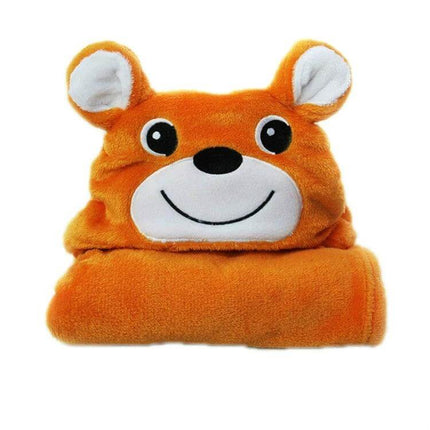 Elephant Hooded Cape Bath Towel For Babies 100x75cm — orange coral velvet hooded towel with cute animal face, soft quick‑dry wrap for baby