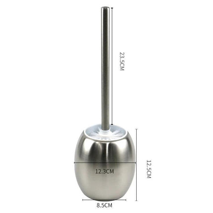 Stainless Steel Toilet Brush for Everyday Bathroom Upkeep with compact stainless holder showing dimensions for daily cleaning