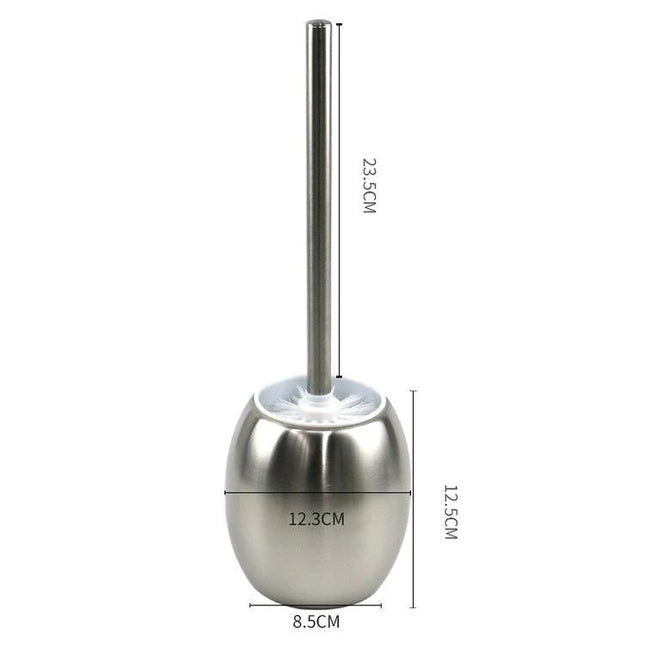 Stainless Steel Toilet Brush for Everyday Bathroom Upkeep with compact stainless holder showing dimensions for daily cleaning
