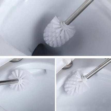 Stainless Steel Toilet Brush for Everyday Bathroom Upkeep cleaning toilet bowl with durable stainless handle and white bristles for quick daily hygiene