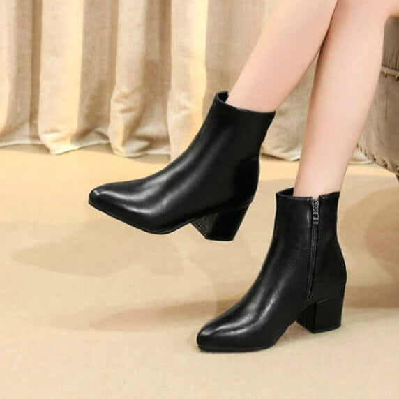 Autumn  Winter Glitter Square Heel Pointed Low-Top Women Boots, 42, 43, 44, 45