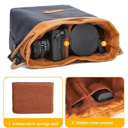 S.C. Cotton Waterproof Camera Lens Protection Storage Bag with padded compartments and hidden inner pocket protecting lenses