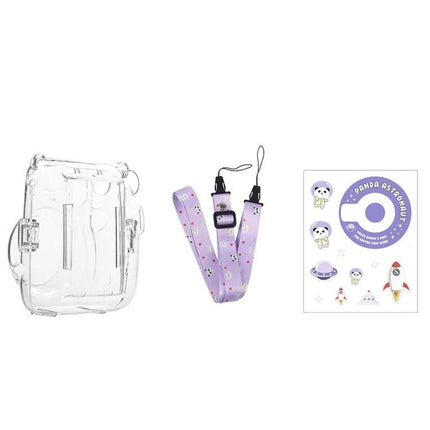 Fujifilm Instax Mini 11 Protective Case with Strap and Stickers transparent PC case with lavender strap and space-themed stickers