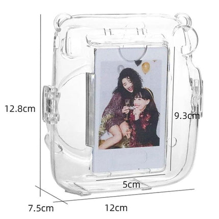 Fujifilm Instax Mini 11 Protective Case with Strap and Stickers clear protective case with strap holding prints and camera dimensions