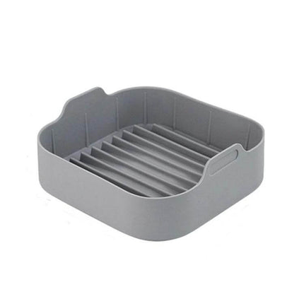 Air Fryer Silicone Grill Pan Liners Assorted Sizes For Easy Cleanup gray square silicone liner with ridged bottom for air fryer basket, reusable nonstick