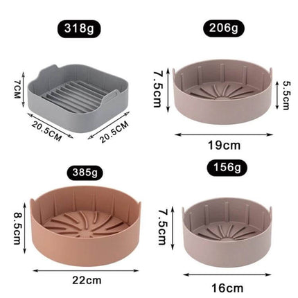 Air Fryer Silicone Grill Pan Liners Assorted Sizes For Easy Cleanup - set of 4 reusable silicone liners with dimensions 22cm, 20.5cm, 19cm, 16cm for easy cleanup