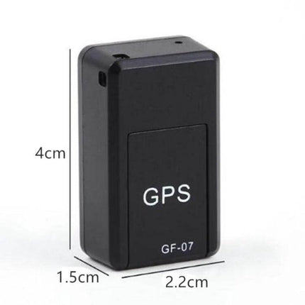 Portable GF07 GPS Tracker for Anti-Lost Monitoring with Magnetic Attachment small black GPS tracker showing dimensions 4cm x 2.2cm x 1.5cm
