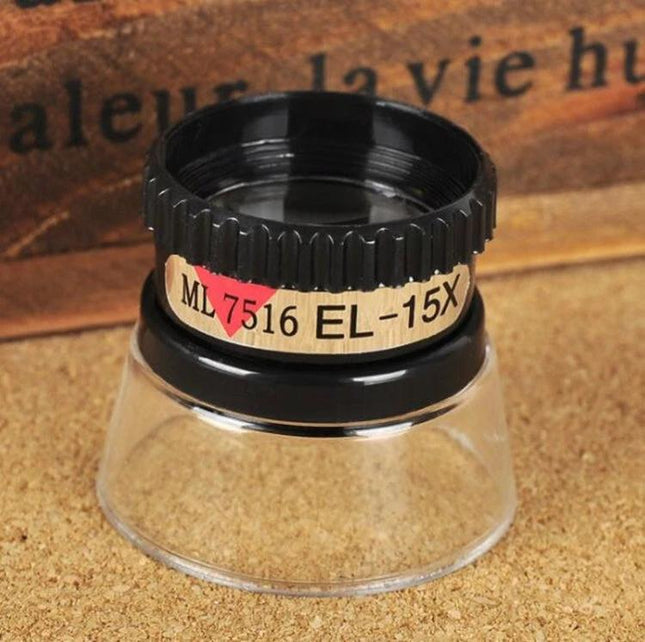 Compact 15X Desktop Magnifier for Reading Maps and Repairs - black 15X jeweler loupe on desk for map reading and small repairs