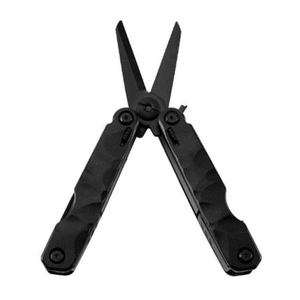 Outdoor Camping Survival Tool Foldable Pocket Plier 15 In 1 compact black foldable plier with locking scissors and textured aluminum handles
