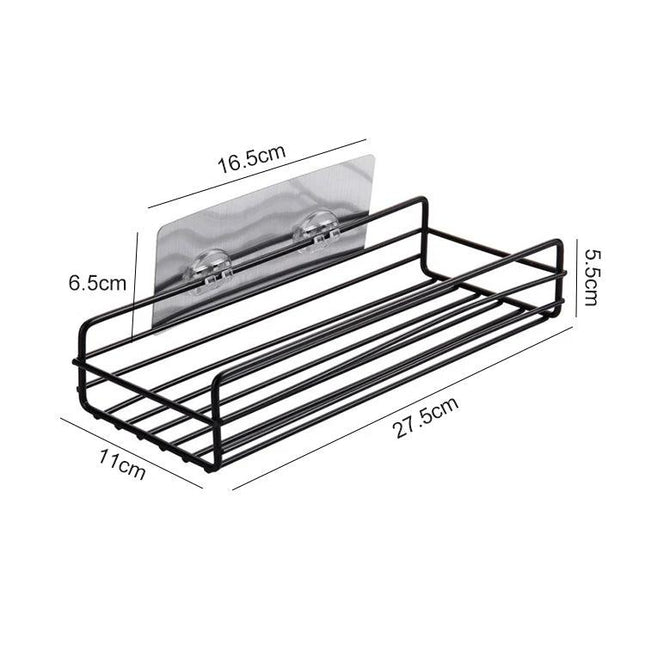 Wall Mounted Wrought Iron Shelf for Bathroom Storage at Home black metal shelf with suction mount and dimensions for toiletries 27.5x11cm