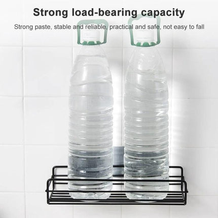 Wall Mounted Wrought Iron Shelf for Bathroom Storage at Home holding two water bottles to show strong load-bearing capacity