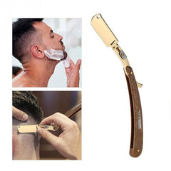 Wooden Handle Folding Razor for Men with Replaceable Blades