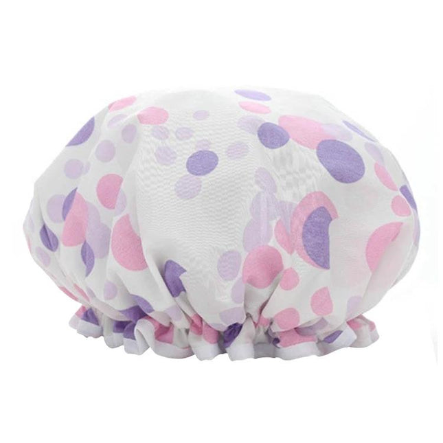 Shower Cap for Daily Hair Protection During Home Showers - pink and purple polka dot eco-friendly polyester shower cap for everyday use