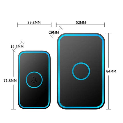 CACAZI Long-Distance Wireless Doorbell for Everyday Home Use showing transmitter and receiver dimensions and design