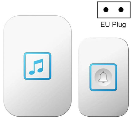 CACAZI Wireless Doorbell for Home Entry Alerts white plug-in chime and wireless button with blue music icon, EU plug option
