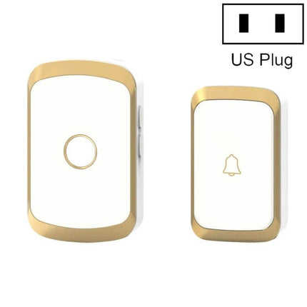 CACAZI Waterproof Wireless Doorbell with Remote Control white and gold receiver and button set US plug, waterproof ABS, 300m range