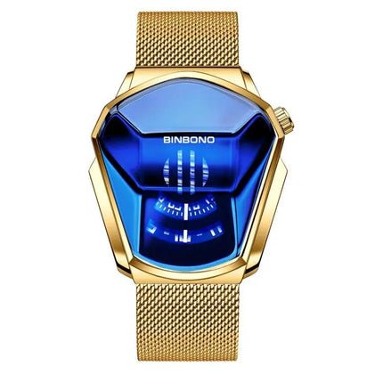 BINBOND Men's Black Steel Locomotive Concept Watch