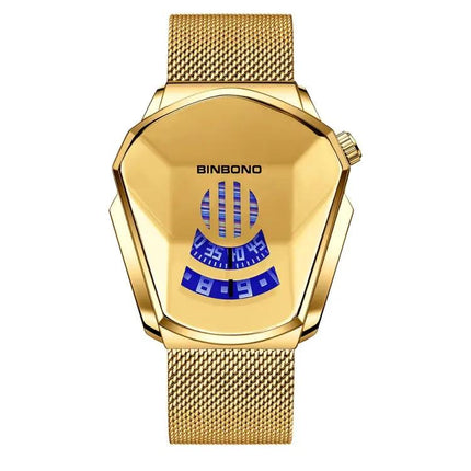 BINBOND Men's Black Steel Locomotive Concept Watch