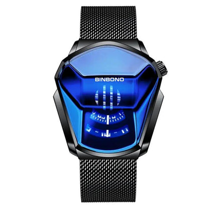BINBOND Men's Black Steel Locomotive Concept Watch
