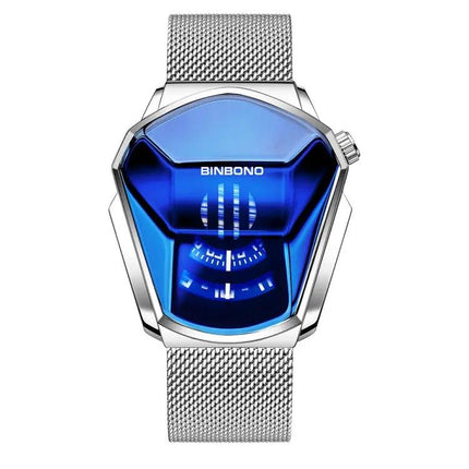 BINBOND Men's Black Steel Locomotive Concept Watch