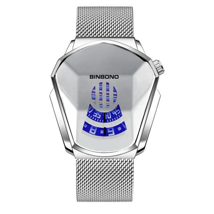 BINBOND Men's Black Steel Locomotive Concept Watch