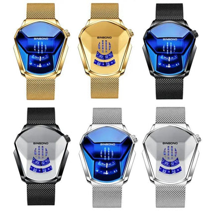 BINBOND Men's Black Steel Locomotive Concept Watch