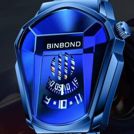 BINBOND Men's Black Steel Locomotive Concept Watch