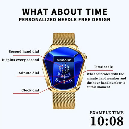 BINBOND Men's Black Steel Locomotive Concept Watch