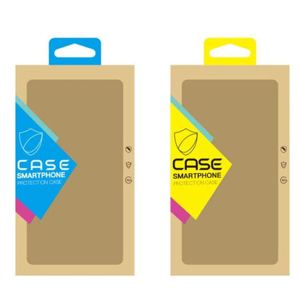 Kraft Paper Packaging Boxes for Phone Cases, Set of 50 Sizes Small and Large - kraft brown phone case box mockups with blue and yellow labels