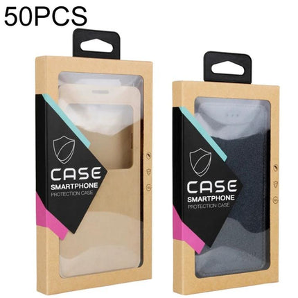 Kraft Paper Packaging Boxes for Phone Cases, Set of 50 Sizes Small and Large - kraft brown windowed boxes holding silicone and leather phone cases