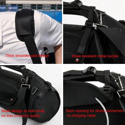 Shoulder Strap Case For Bluetooth Speaker For Commuting with mesh ends, thick pad, metal buckles, hands-free travel case