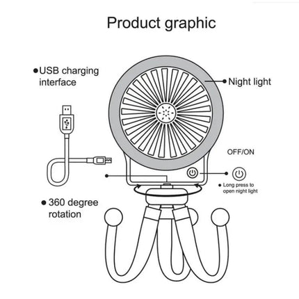 Mini Octopus Night Light Fan Portable USB Rechargeable