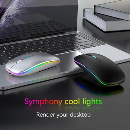 10-Inch RGB Backlit Bluetooth Keyboard and Mouse Set for Tablets displayed with two RGB mice on a laptop for mobile tablet use