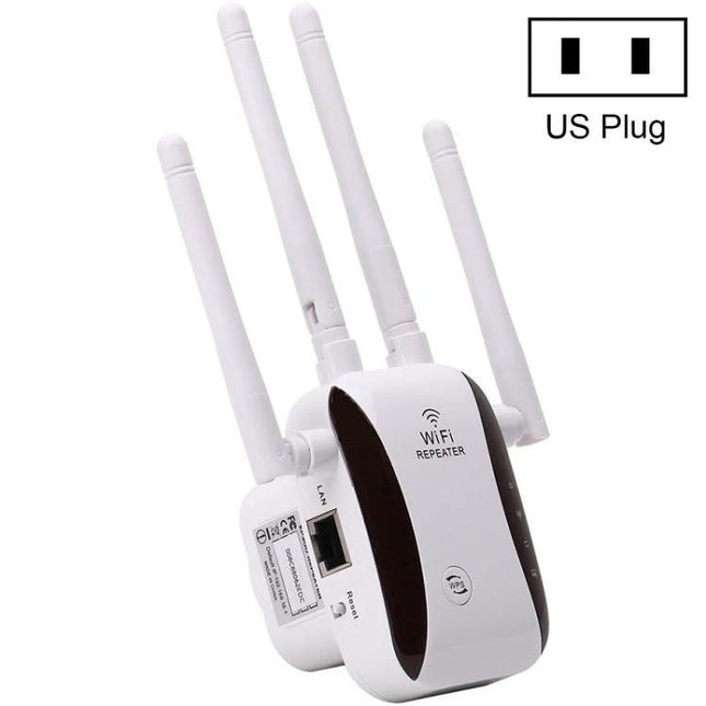 Wireless WiFi Repeater for Extending Home Network Coverage - white multi-antenna wall plug WiFi repeater with LAN port and WPS button