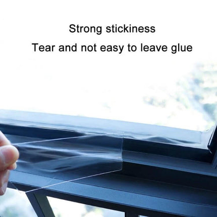 Nano PET Window Gap Tape, 5 cm x 15 m For Home Windows clear adhesive strip applied to seal window gap showing strong stickiness