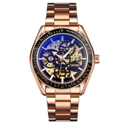 SKMEI Men's Automatic Skeleton Mechanical Watch with Steel Band rose gold steel band skeleton dial automatic movement