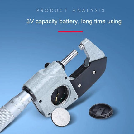 Digital Micrometer for Precise Diameter and Thickness Measurement, 0.001mm resolution digital micrometer with 3V battery shown