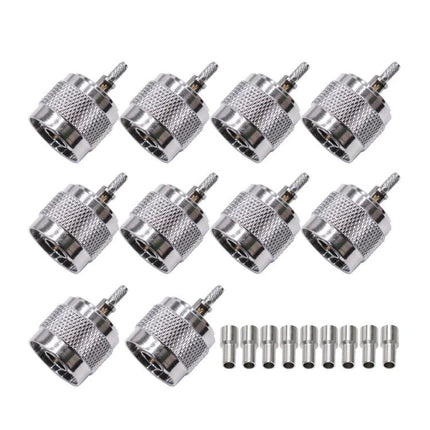 N Type Low Loss RF Coaxial Connectors for Various Cables - silver 10-pack with ferrules, 50-ohm up to 6GHz antenna and signal adapter