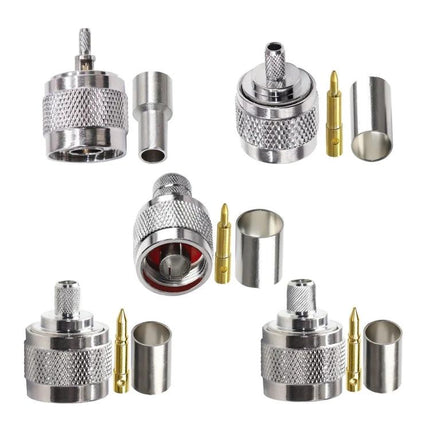 N Type Low Loss RF Coaxial Connectors for Various Cables - silver 50-ohm connector set supporting up to 6GHz for antenna and signal transmission