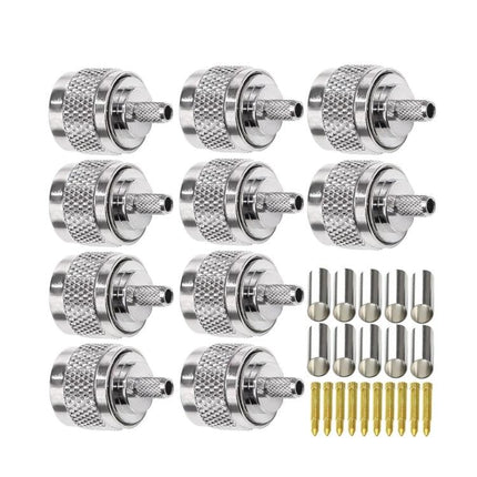 N Type Low Loss RF Coaxial Connectors for Various Cables - 10-piece nickel-plated N-type 50Ω connectors with pins and ferrules up to 6GHz