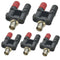 BNC to Dual Banana Female Adapter for RF Cable Connections showing multiple adapters with red and black banana terminals and BNC connectors