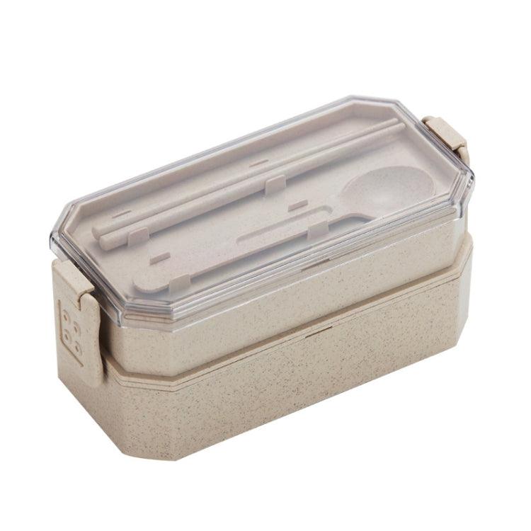 Wheat Straw Double-Layer Microwaveable Student Lunch Box with Cutlery Set