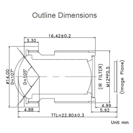 Waveshare High-Resolution 16MP Lens for Raspberry Pi Imaging Projects technical outline dimensions drawing with measurements and M12 mount