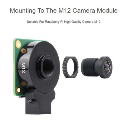 Waveshare High-Resolution 16MP Lens for Raspberry Pi Imaging Projects showing M12 lens, adapter ring and Raspberry Pi camera module