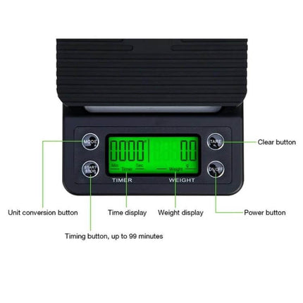 Hand Punch Coffee Scales With Timer For Precise Kitchen Weighing - compact ABS kitchen scale with timer and LCD weight display