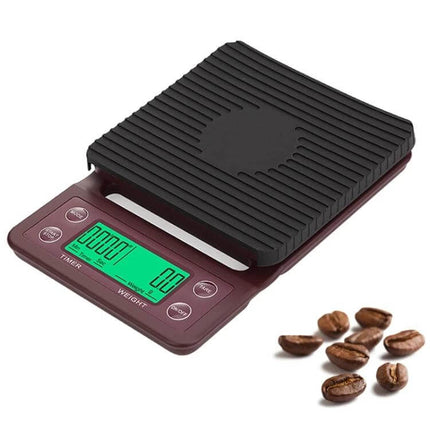 Hand Punch Coffee Scales With Timer For Precise Kitchen Weighing - compact ABS digital scale with timer, green display and anti-slip pad weighing coffee beans